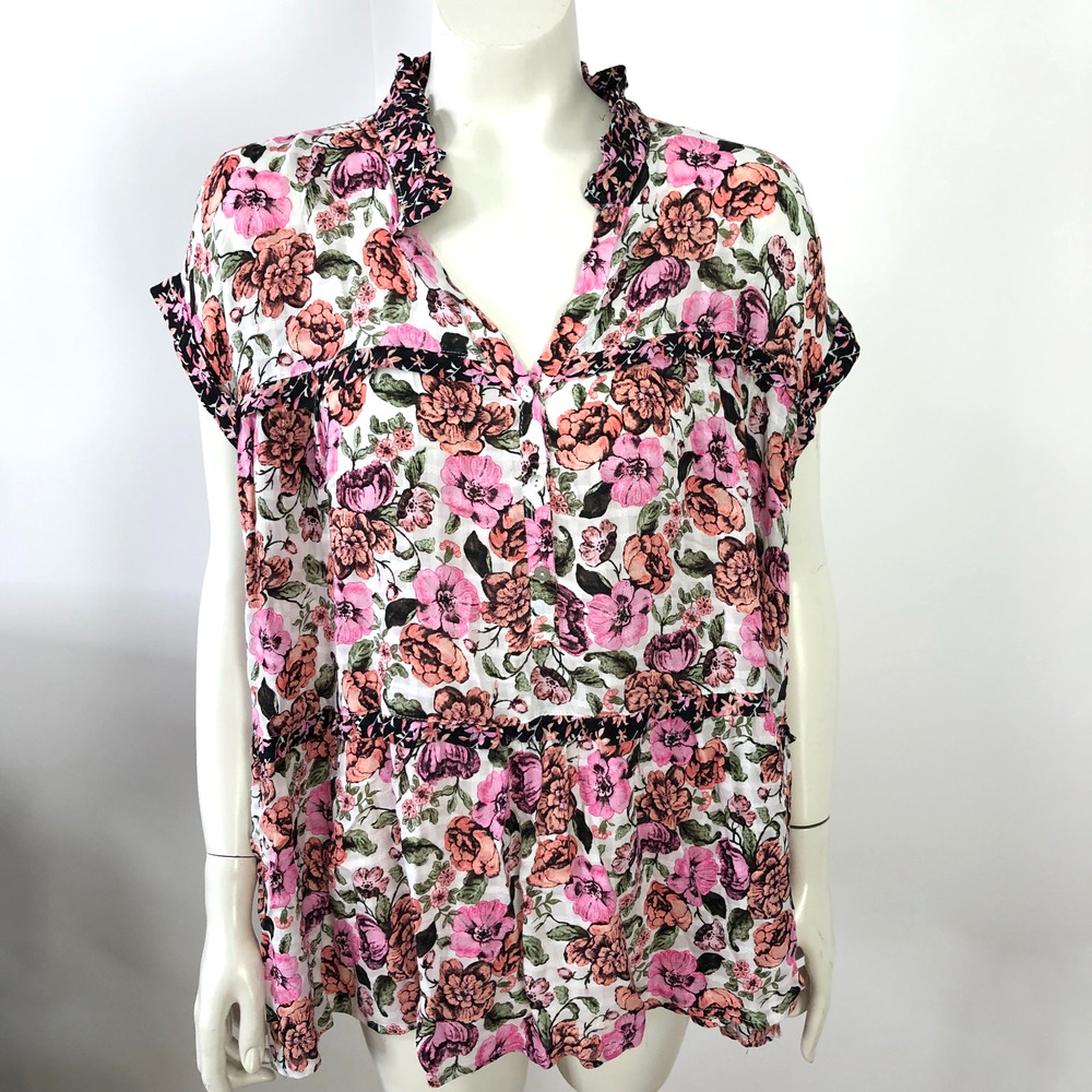 Jane And Delancey Large Rayon Womens Pullover Button Top Blouse Floral